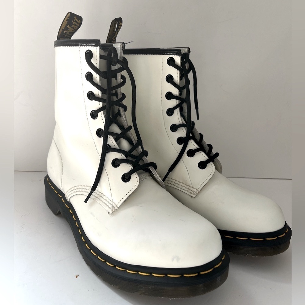 Dr Martens White Smooth Leather Combat Boots Women's Size 10